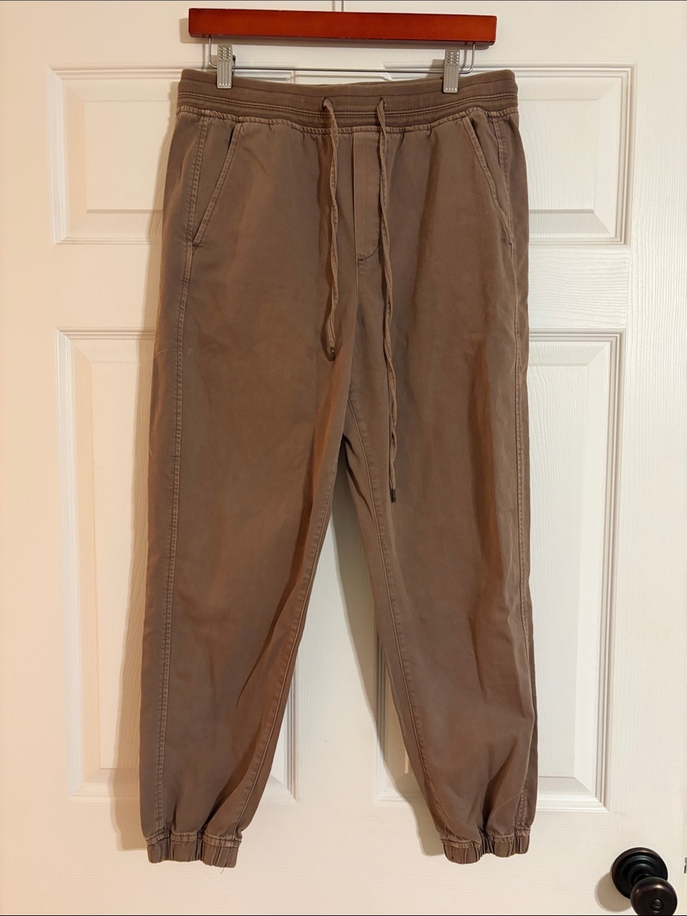 Gap Taupe Brown Twill Jogger Pants Drawstring Elastic Waist Cuffed Size M